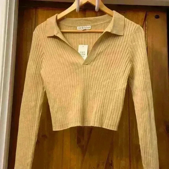 And Now This~Woman’s Crop Ribbed Sweater ~Size Small~Camel Brown NWT - Picture 1 of 6